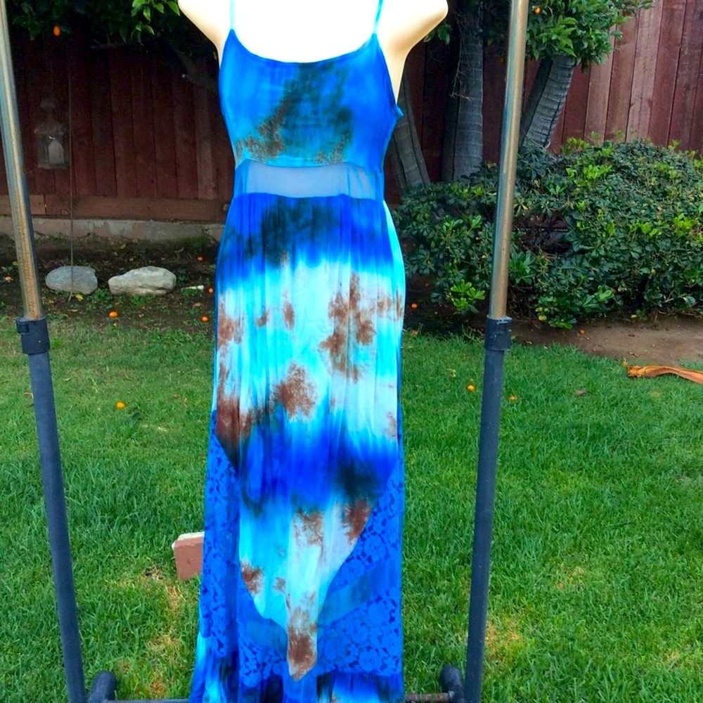 VINTAGE UNWORN TIE DYE LACE & MESH PANEL SLIPDRESS S
